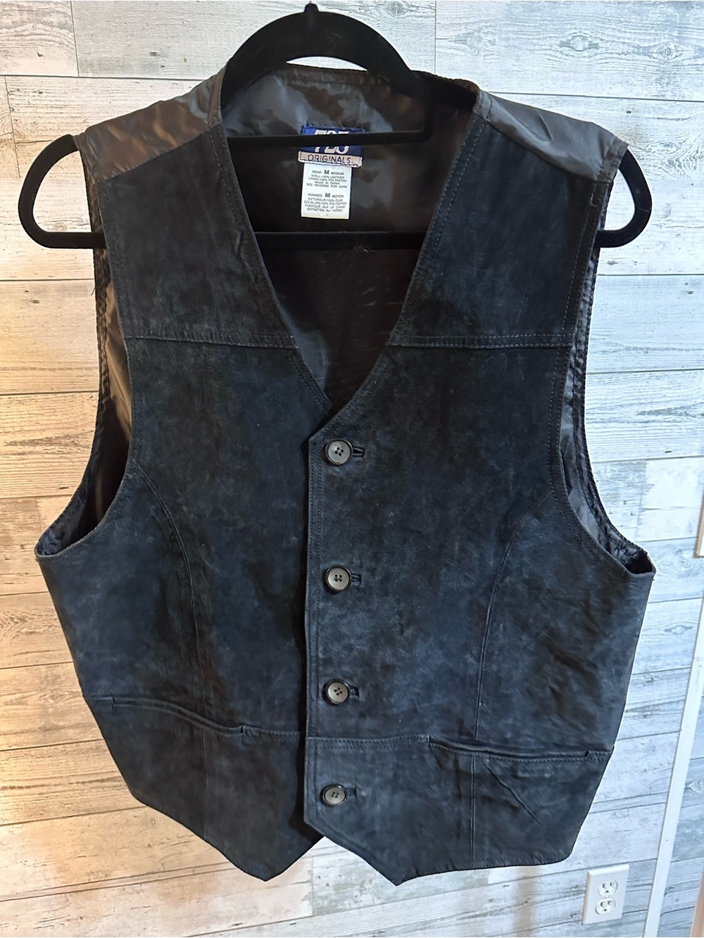 Leather Button-Front Vest - Black